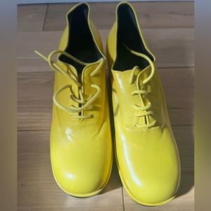 Vintage Yellow Leather Jil Sander Platformed Lace Up Wedge Shoes Size 38.5